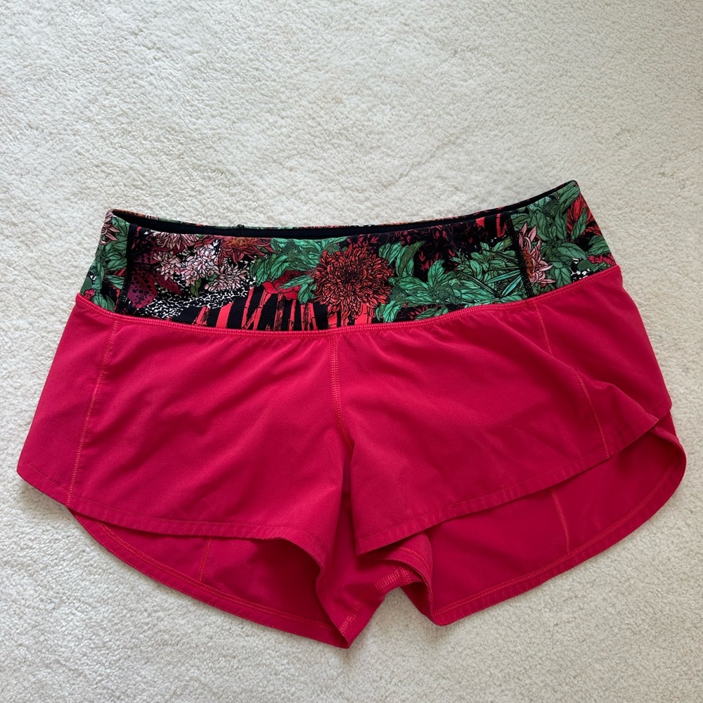 lululemon athletica Red Athletic Shorts with Floral Waistband